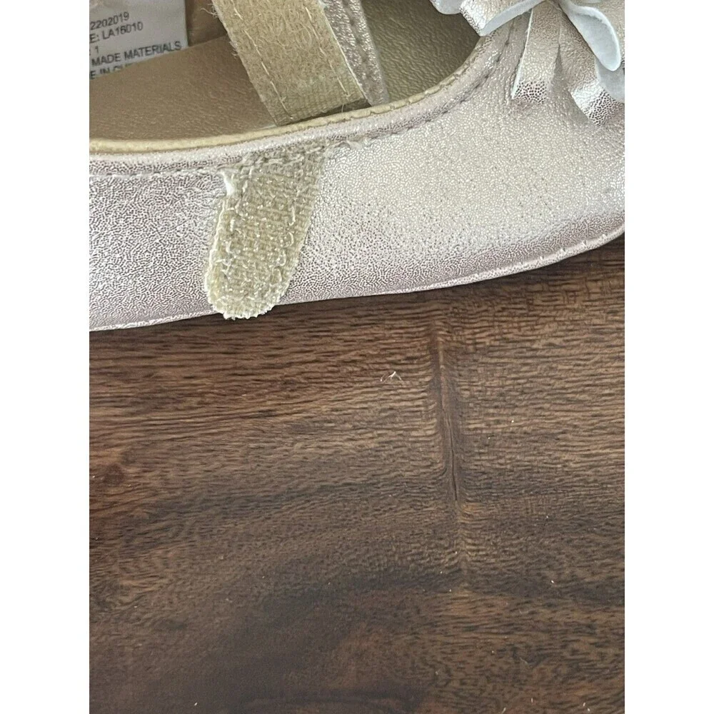 Laura Ashley Gold Baby Shoes Size 1 Flower strap NEW no box Baby gift shower
